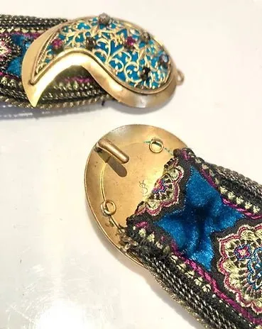 1970s YVES SAINT LAURENT "MOROCCAN COLLECTION" PAISLEY STONE METAL BUCKLE BELT