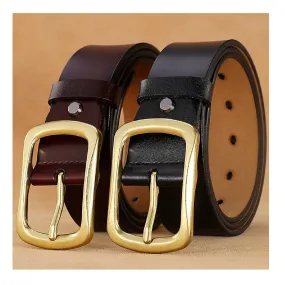 1pc Genuine Leather Pin Buckle Belt, Simple Buckle Belts For Men, Fashion Belt