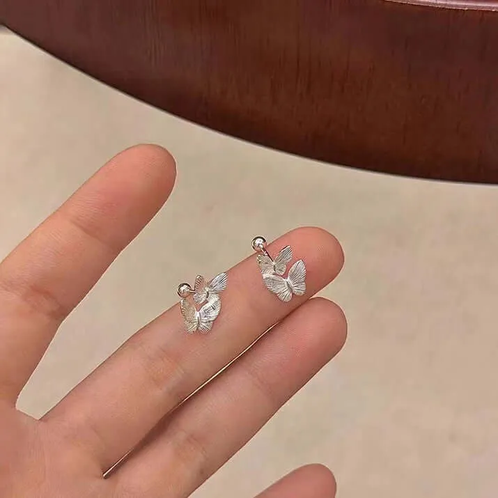 925 Silver Double Butterfly Ball Back Earrings