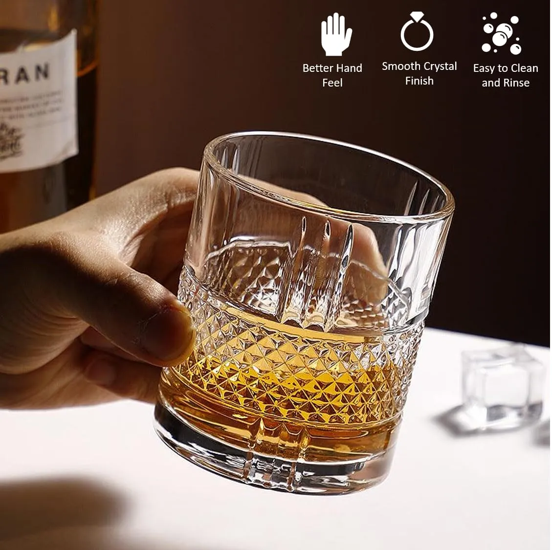 Alt Co Whiskey Glasses, 330 ML Bar Glass for Drinking Whisky, Scotch, Cocktails, Cognac - Heavy Base, Modern Design, Old Fashioned Cocktail Tumblers, Premium Barware (Design 2, Pack of 6)