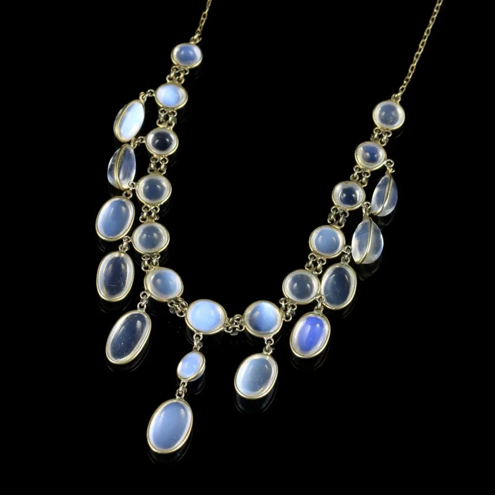 Antique Victorian Moonstone Necklace 18Ct Gold Garland Circa 1880