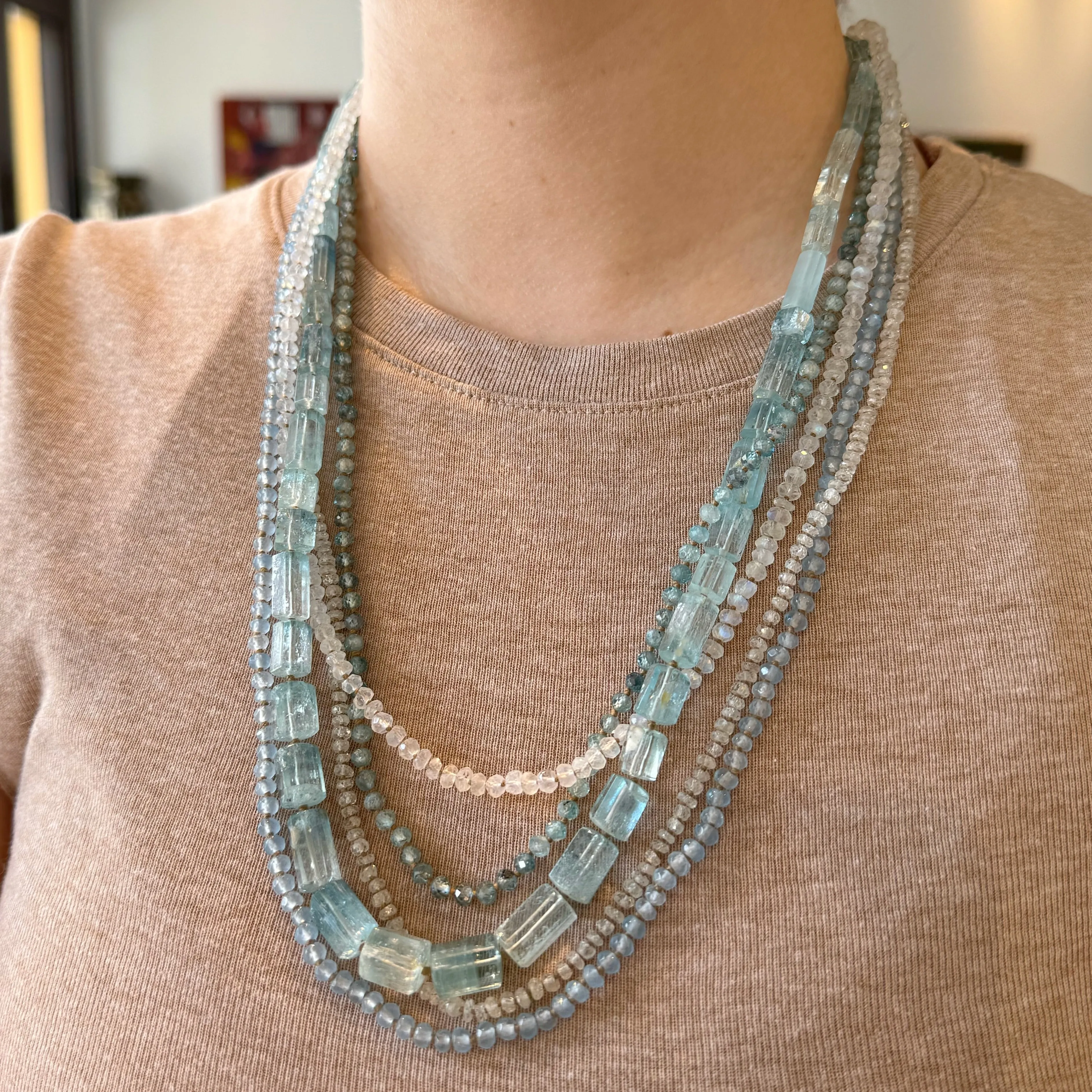 Aquamarine & Moonstone Beaded Necklace