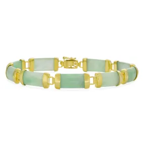 Asian Style Gemstone Chain Link Bracelet with Onyx & Jade 14K Gold Plated 7.5"