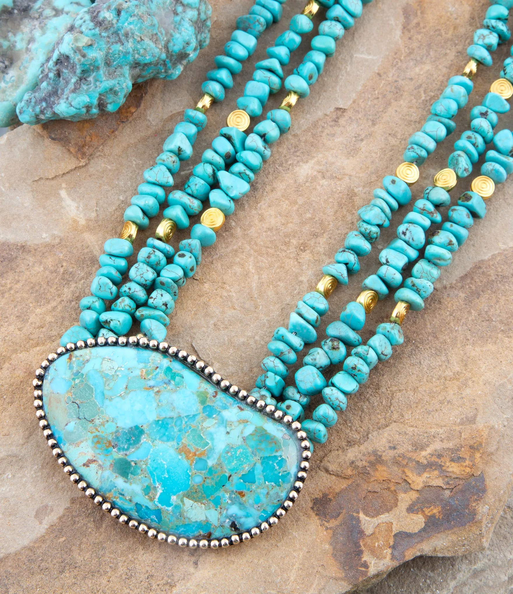 Barse Refined Blue Turquoise Golden Statement Necklace