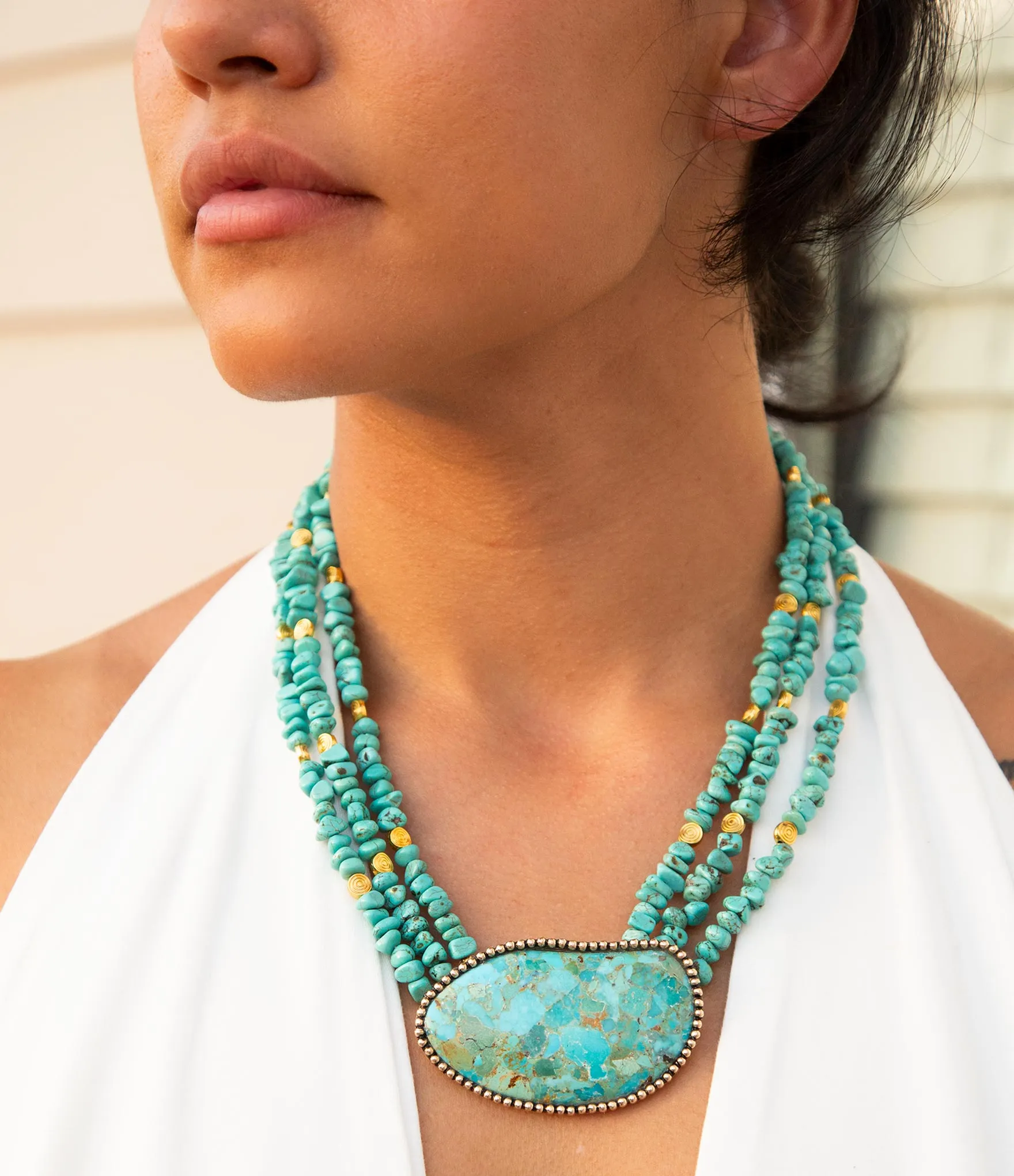 Barse Refined Blue Turquoise Golden Statement Necklace