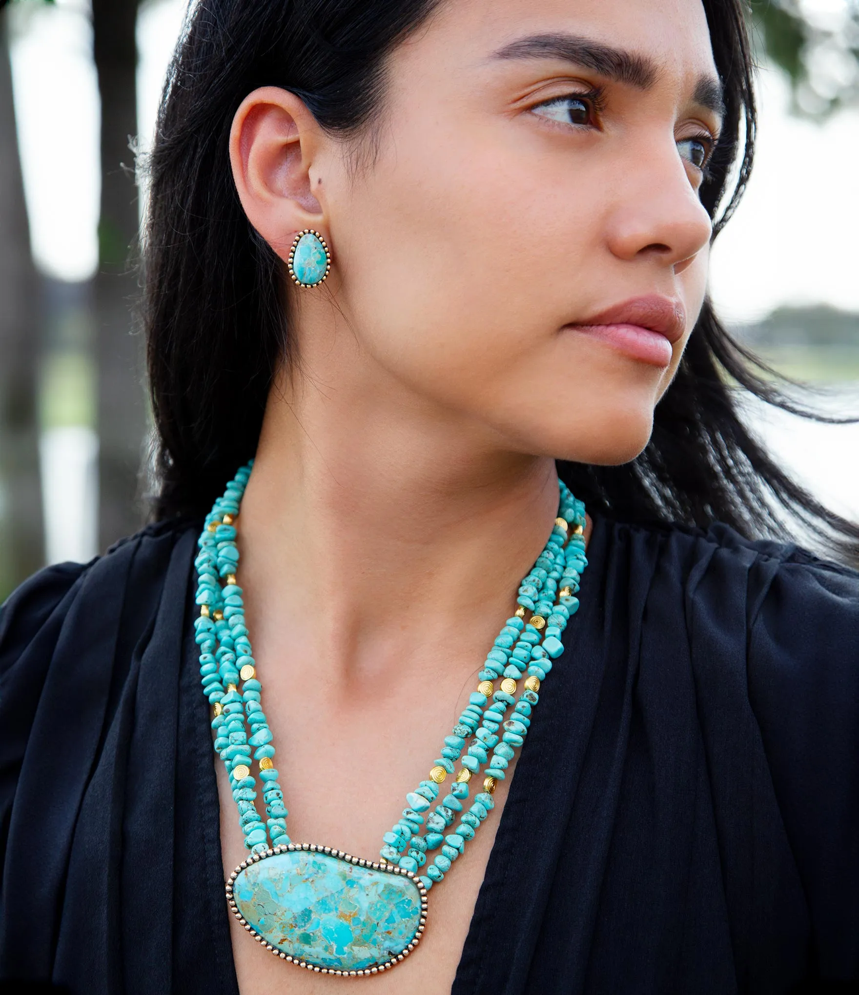 Barse Refined Blue Turquoise Golden Statement Necklace