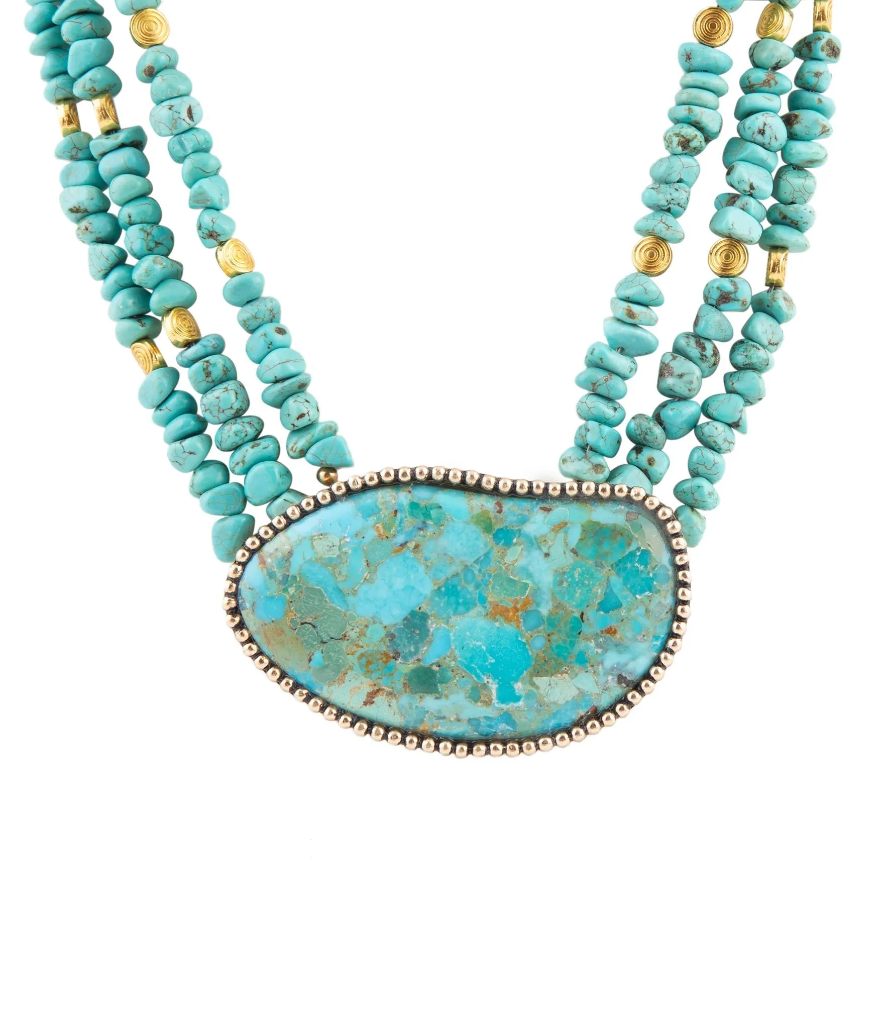 Barse Refined Blue Turquoise Golden Statement Necklace