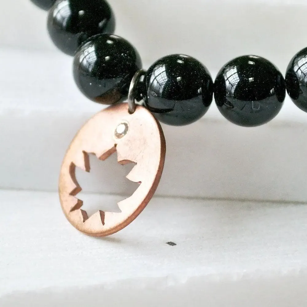 Black Onyx Mala Bracelet with Handmade Copper Charm