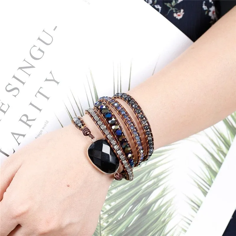 Black Onyx Woven Wrap Boho Bracelets