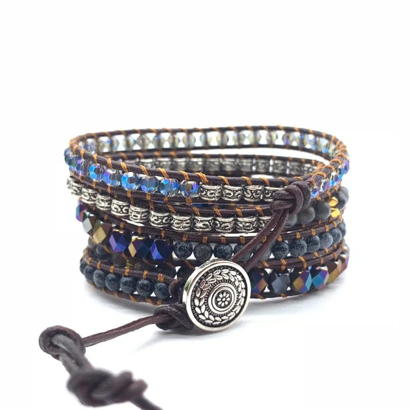 Black Onyx Woven Wrap Boho Bracelets