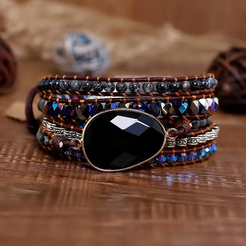 Black Onyx Woven Wrap Boho Bracelets