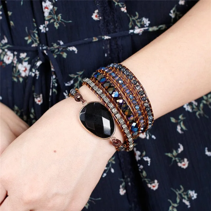 Black Onyx Woven Wrap Boho Bracelets