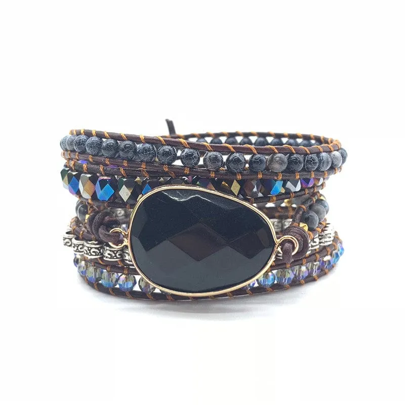 Black Onyx Woven Wrap Boho Bracelets