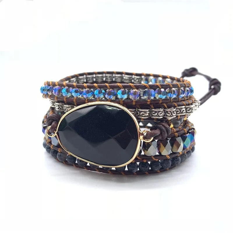 Black Onyx Woven Wrap Boho Bracelets