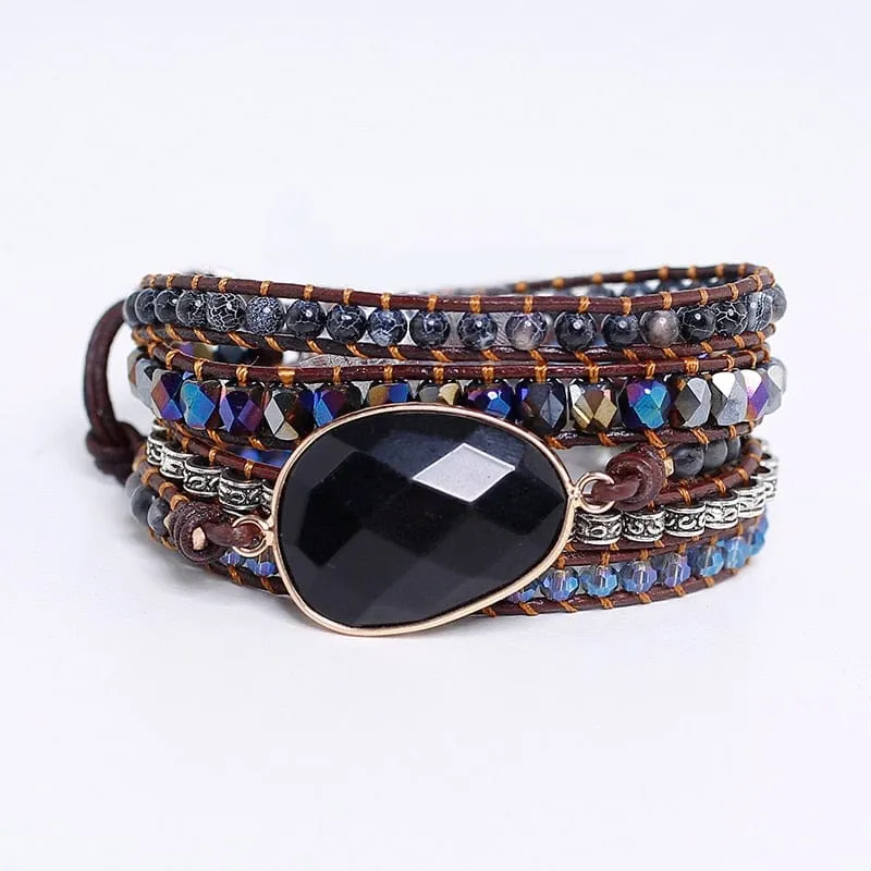 Black Onyx Woven Wrap Boho Bracelets