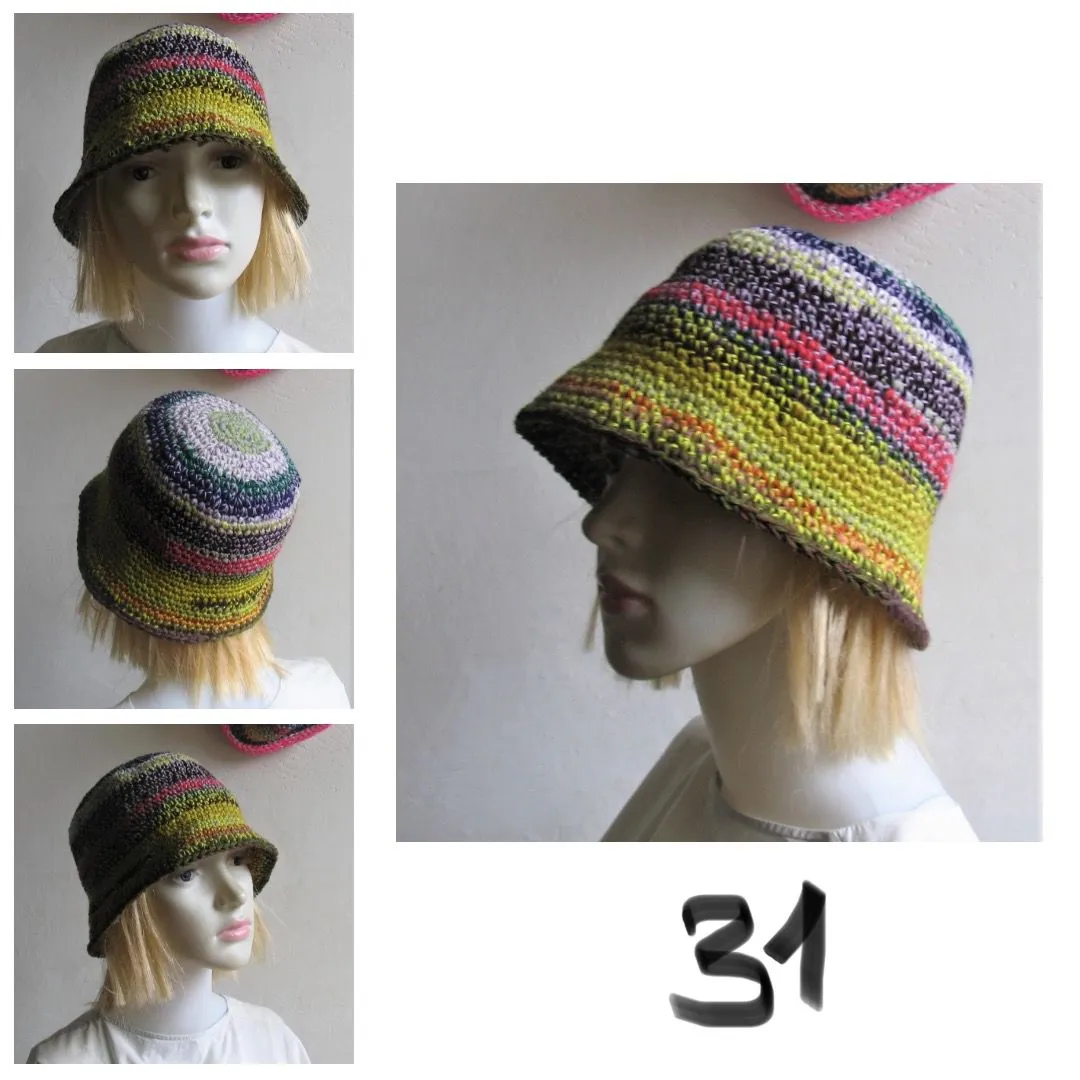 Bucket Hat Crochet Women Man Bucket Hat Unisex Fisherman Hat Festival Hat Rustic Brim Hat Cotton Multicolor Hat OOAK Ready to Ship #7