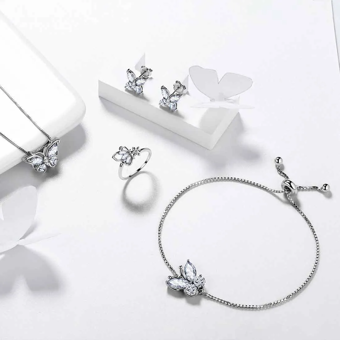Butterfly Birthstone April Diamond Jewelry Set 5PCS Women Girls Birthday Gift