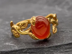 Carnelian Gold Ring - Leaf Boho Ring - Red Agate Ring