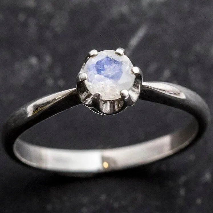 Dainty Moonstone Ring - Natural Rainbow Moonstone - June Birthstone Ring