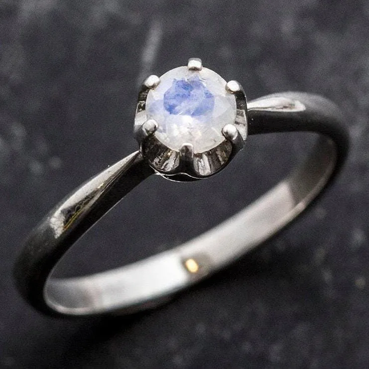 Dainty Moonstone Ring - Natural Rainbow Moonstone - June Birthstone Ring
