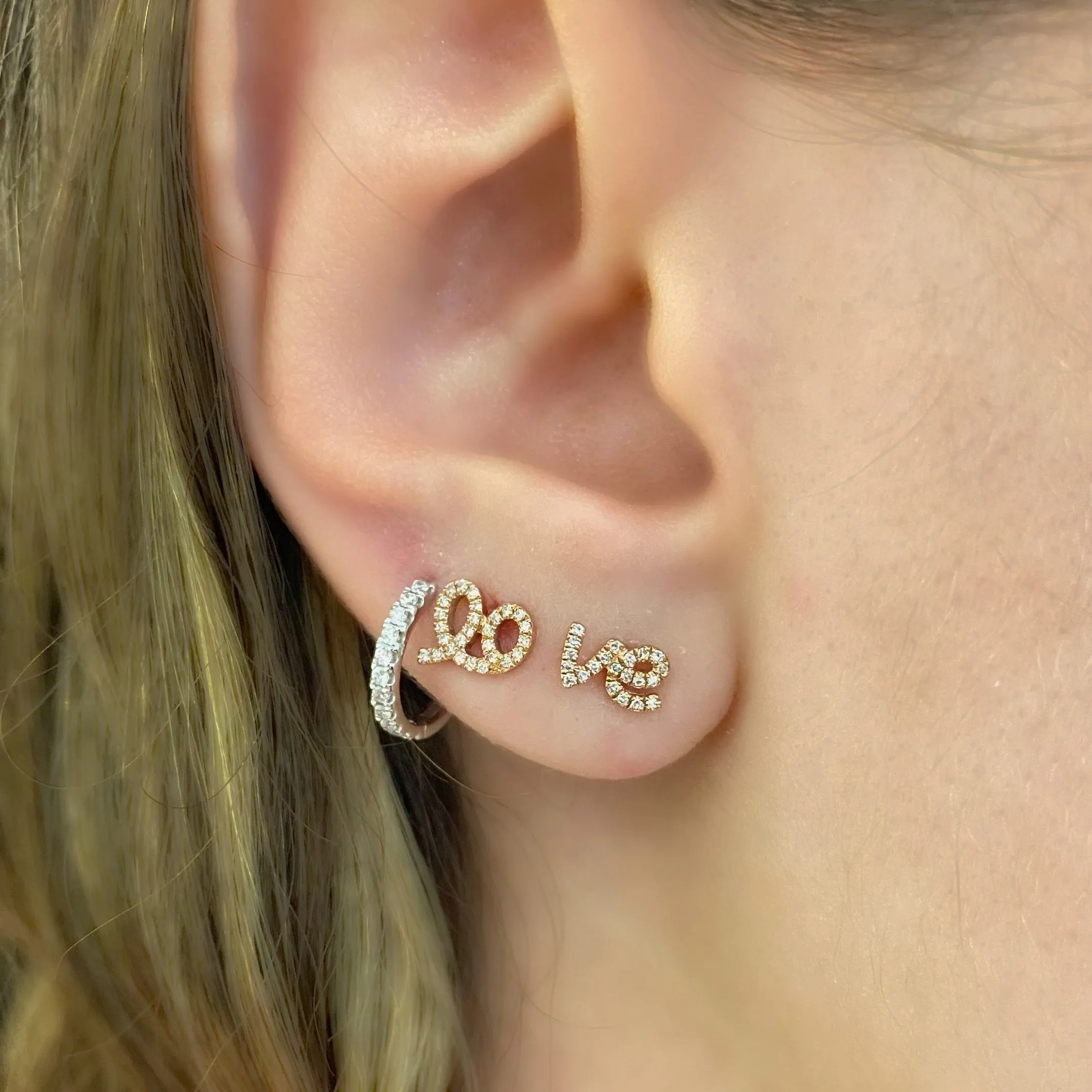 Diamond Love Script Stud Earrings
