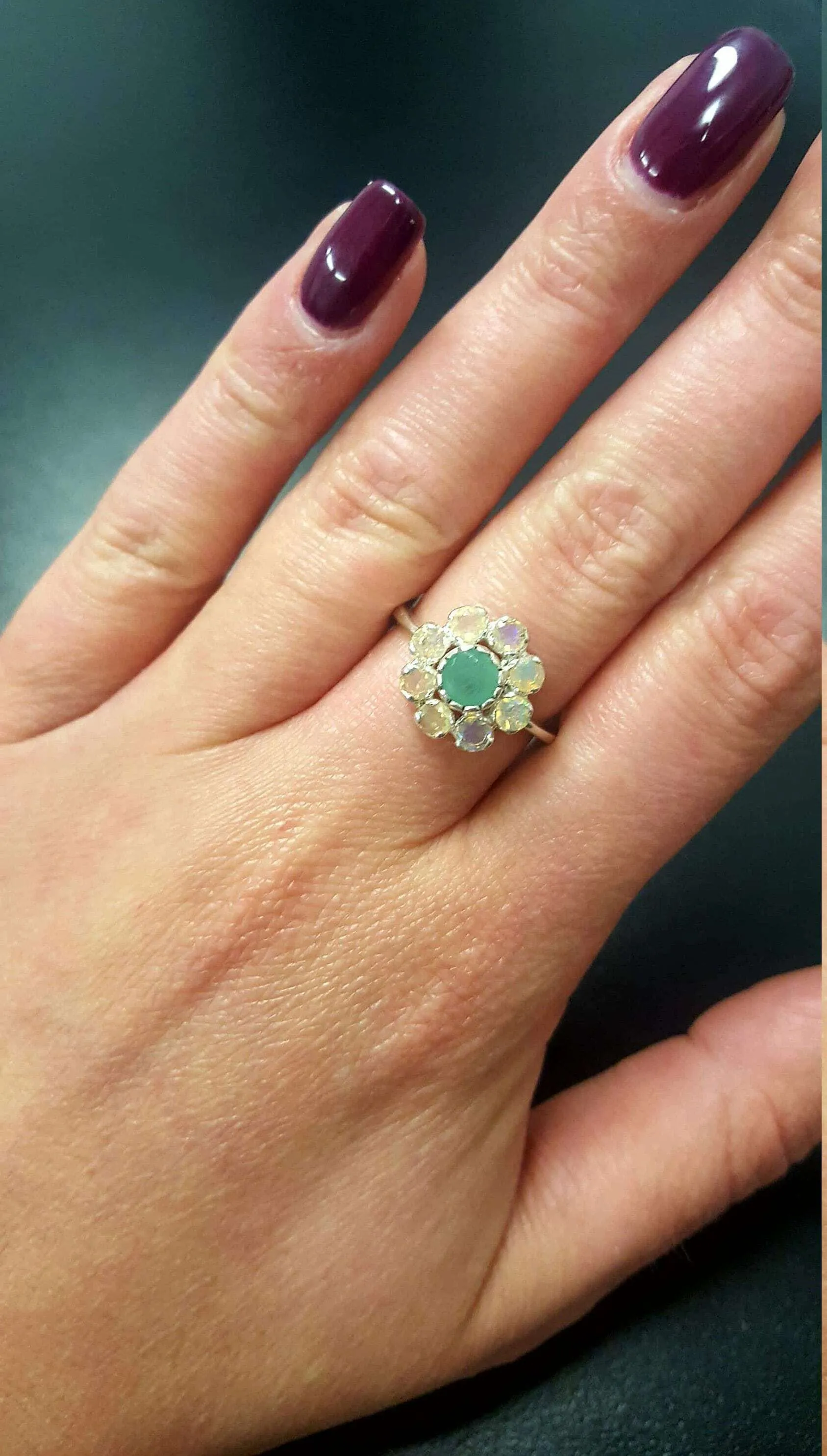 Emerald Flower Ring - Natural Opal Ring - Vintage Cocktail Ring