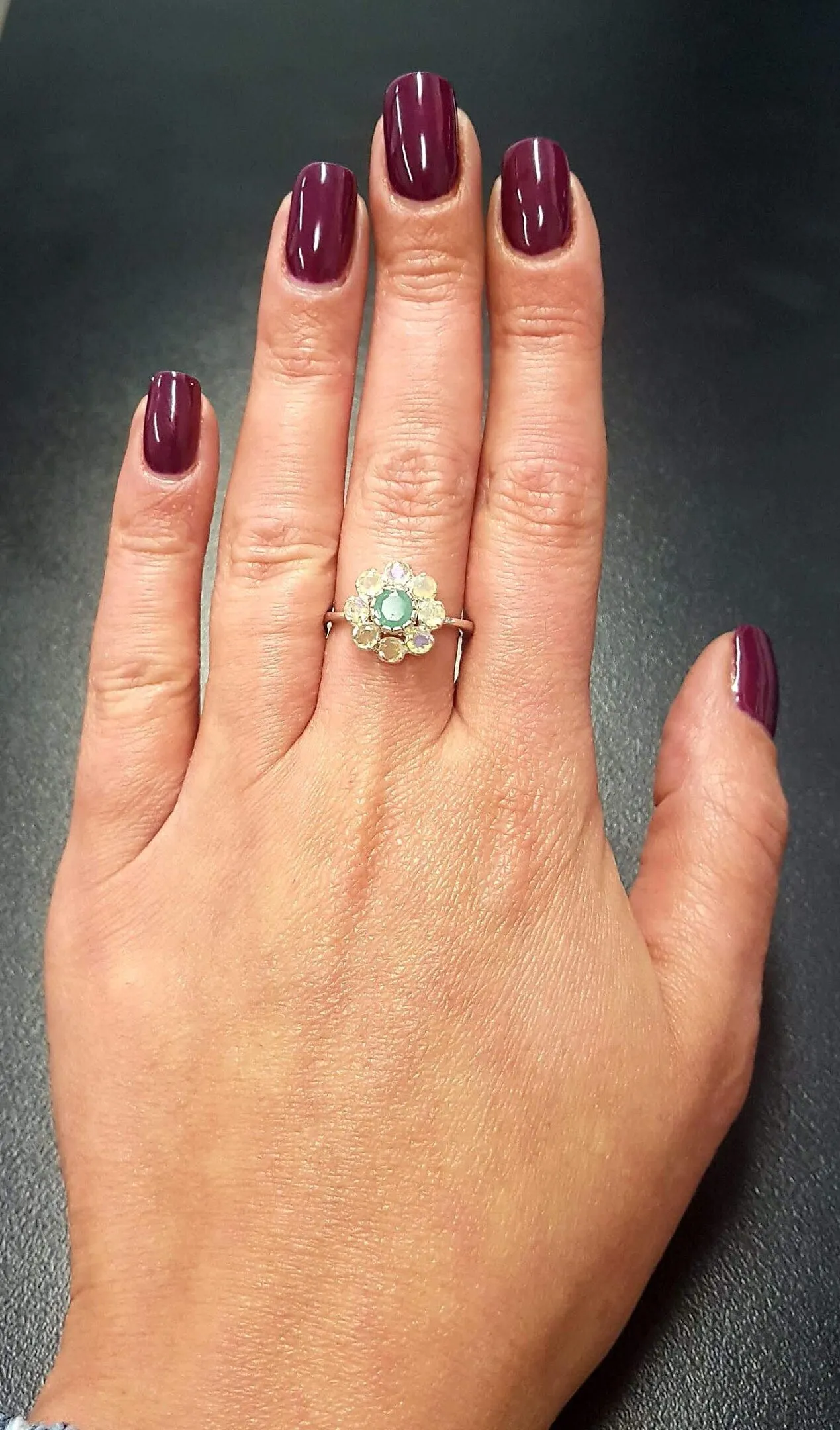 Emerald Flower Ring - Natural Opal Ring - Vintage Cocktail Ring