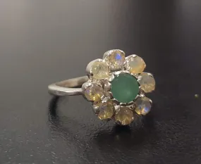 Emerald Flower Ring - Natural Opal Ring - Vintage Cocktail Ring