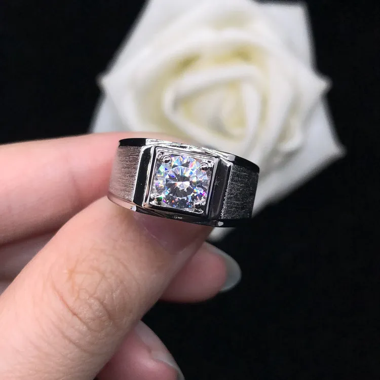 Engraved 0.5 Carat Moissanite Diamond Ring for Men