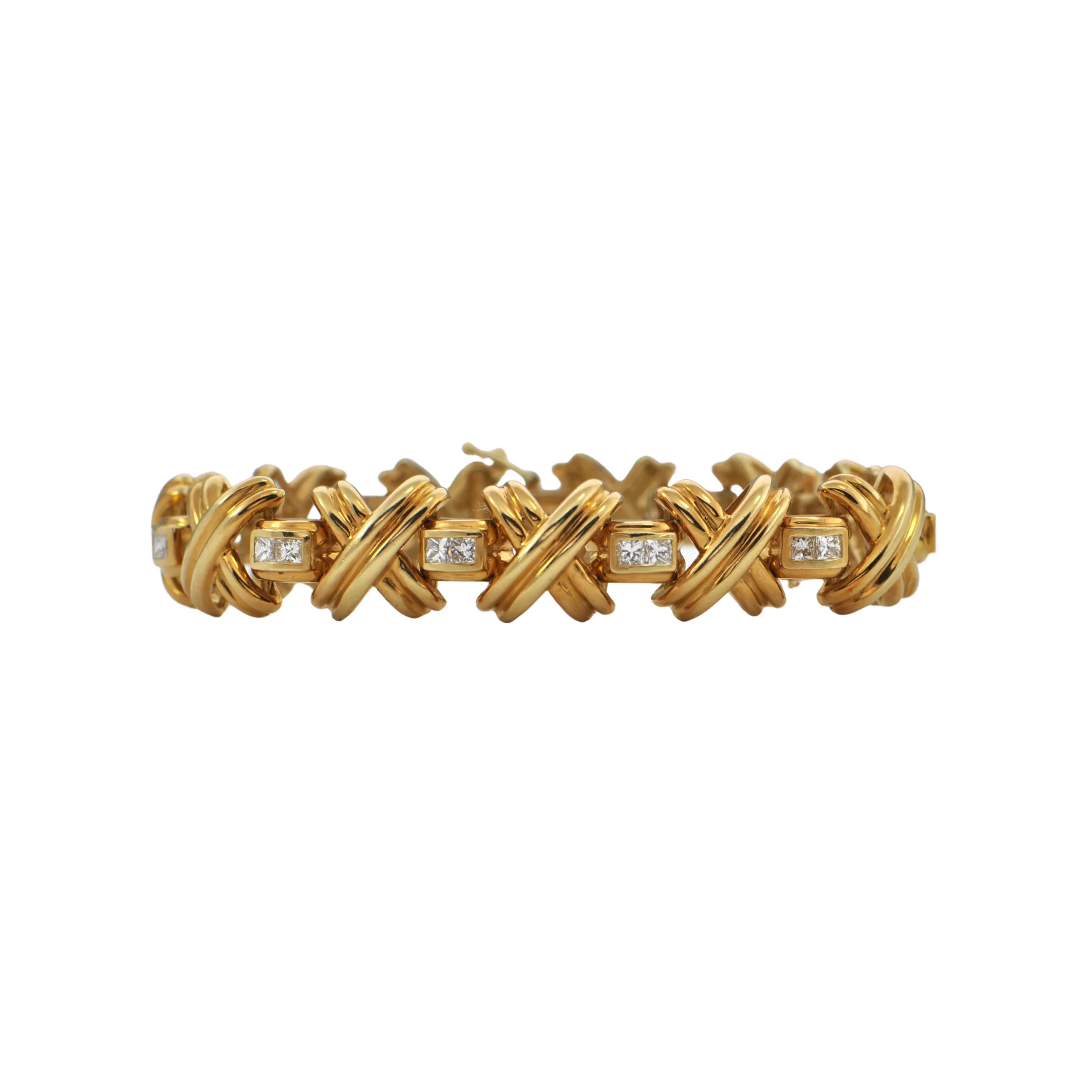 Estate Diamond 18k Gold 'X' Link Bracelet