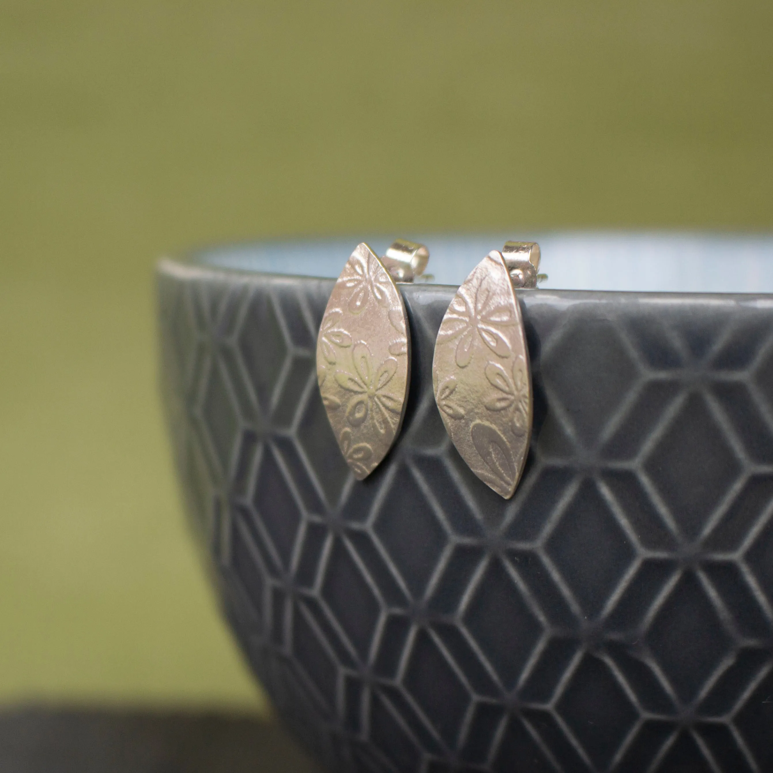 Floral Petal Silver Stud Earrings