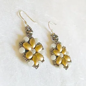 Flower Medallion Earrings, Gold Medallion Earrings, Golden Earrings