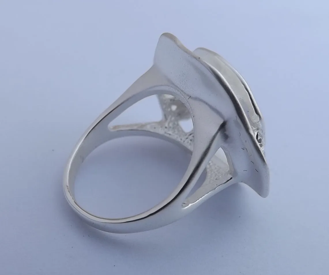 Frosted Silver Spiral Ring with Diamantes (size 8)