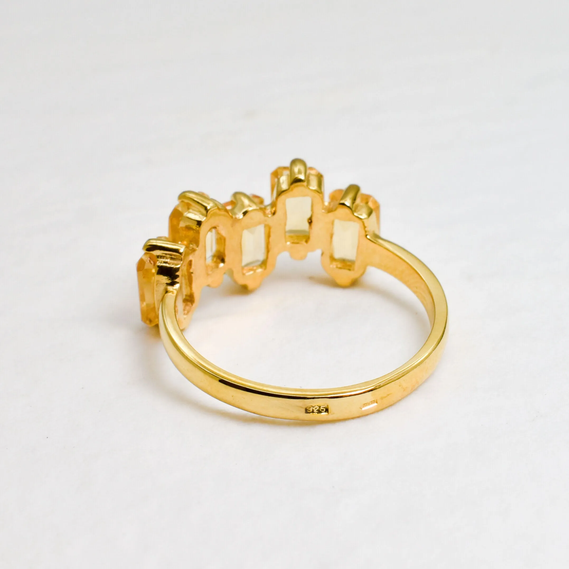 Gold Citrine Ring - Yellow Baguette Ring - Staggered Squares Ring