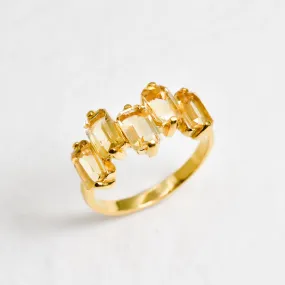 Gold Citrine Ring - Yellow Baguette Ring - Staggered Squares Ring