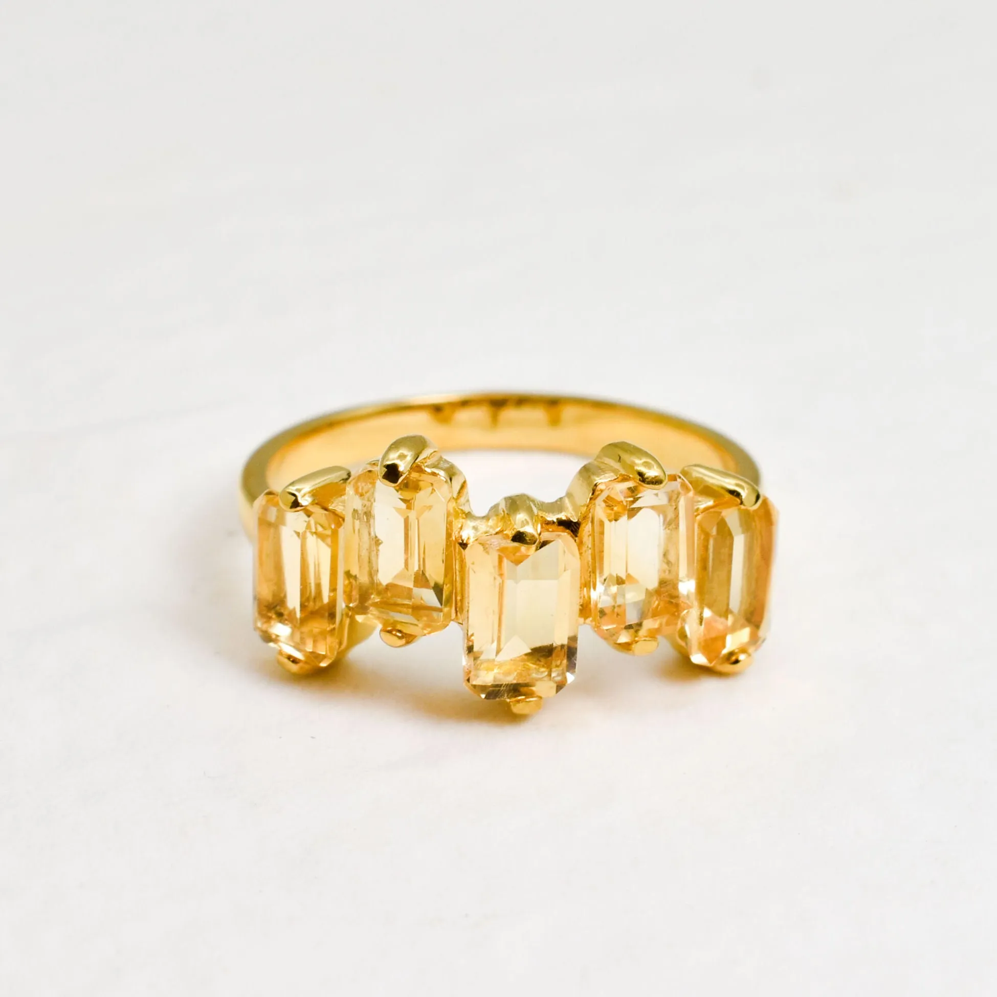 Gold Citrine Ring - Yellow Baguette Ring - Staggered Squares Ring