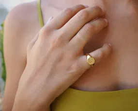 Gold Floral Stamp Signet Ring