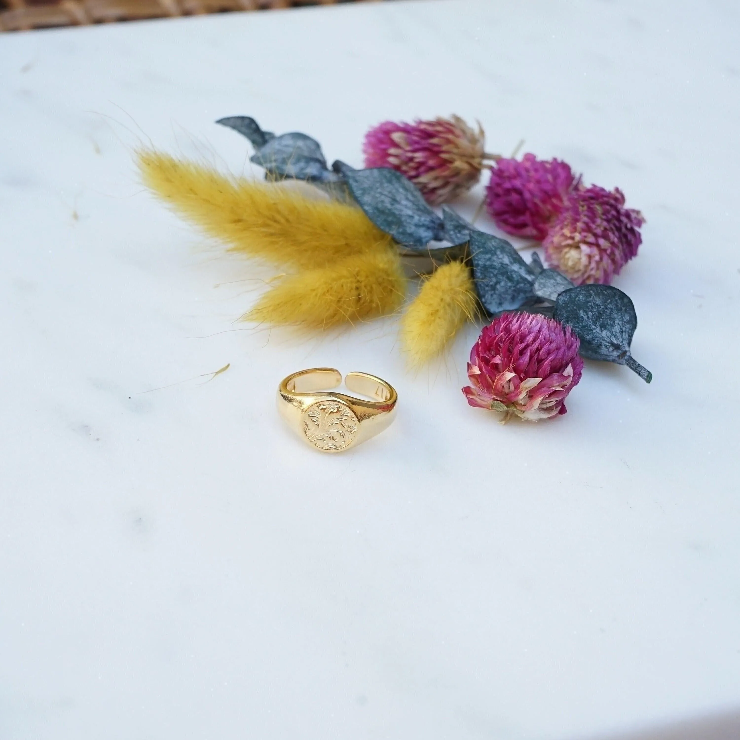 Gold Floral Stamp Signet Ring