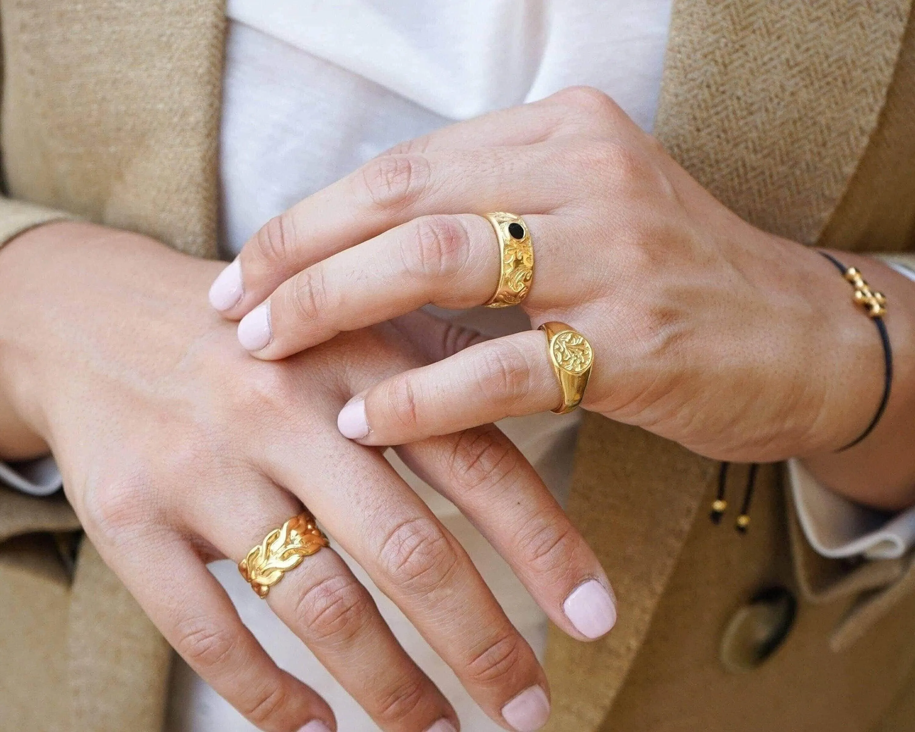 Gold Floral Stamp Signet Ring