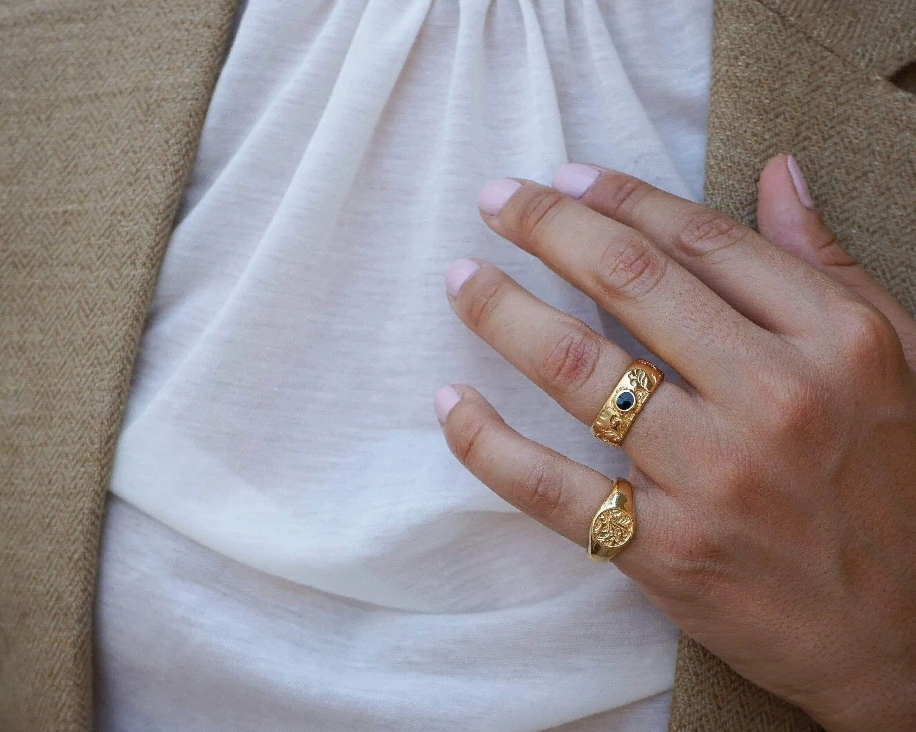 Gold Floral Stamp Signet Ring