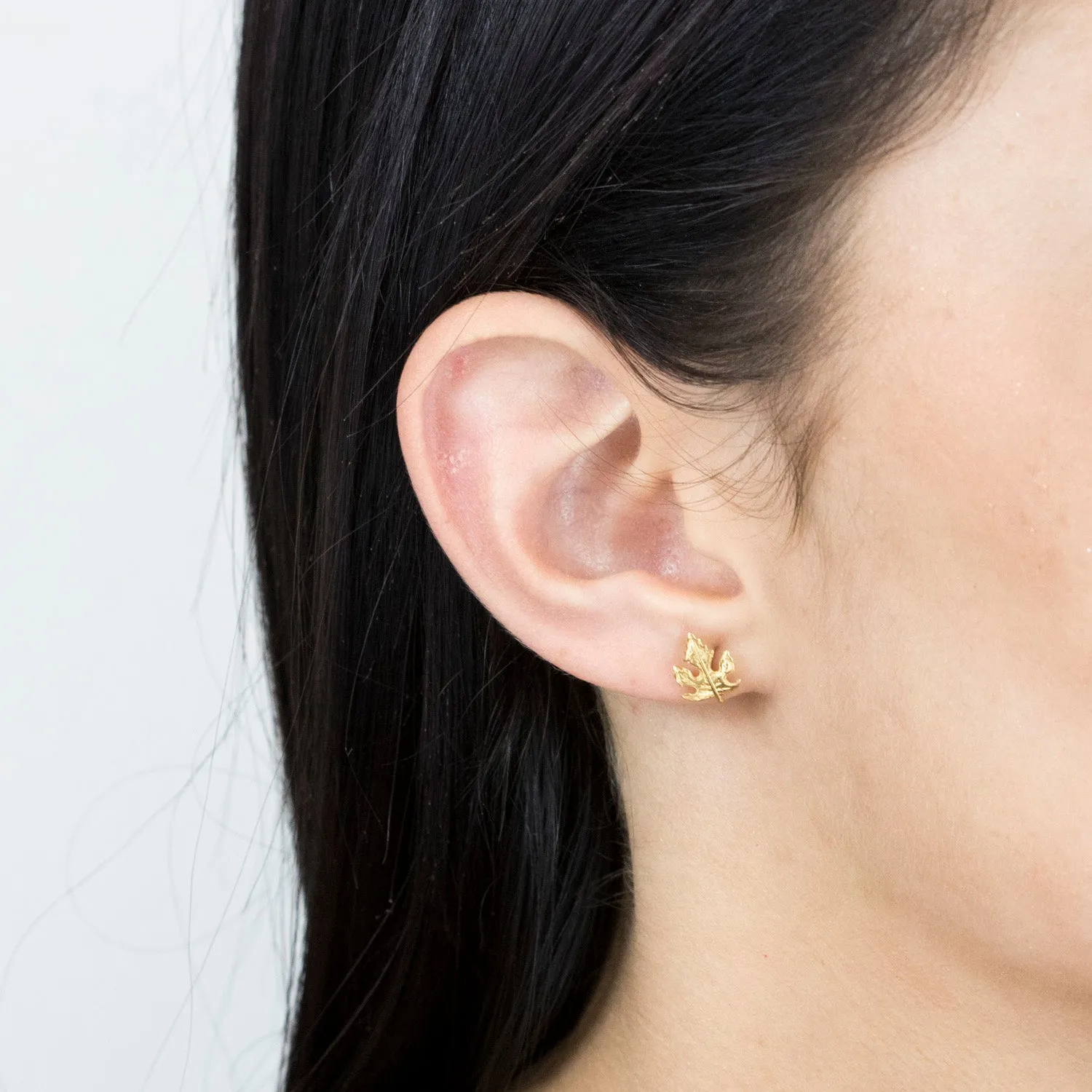 Gold Plated Maple Leaf Stud Earrings