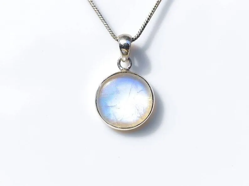 Indian Rainbow Moonstone Round Pendant