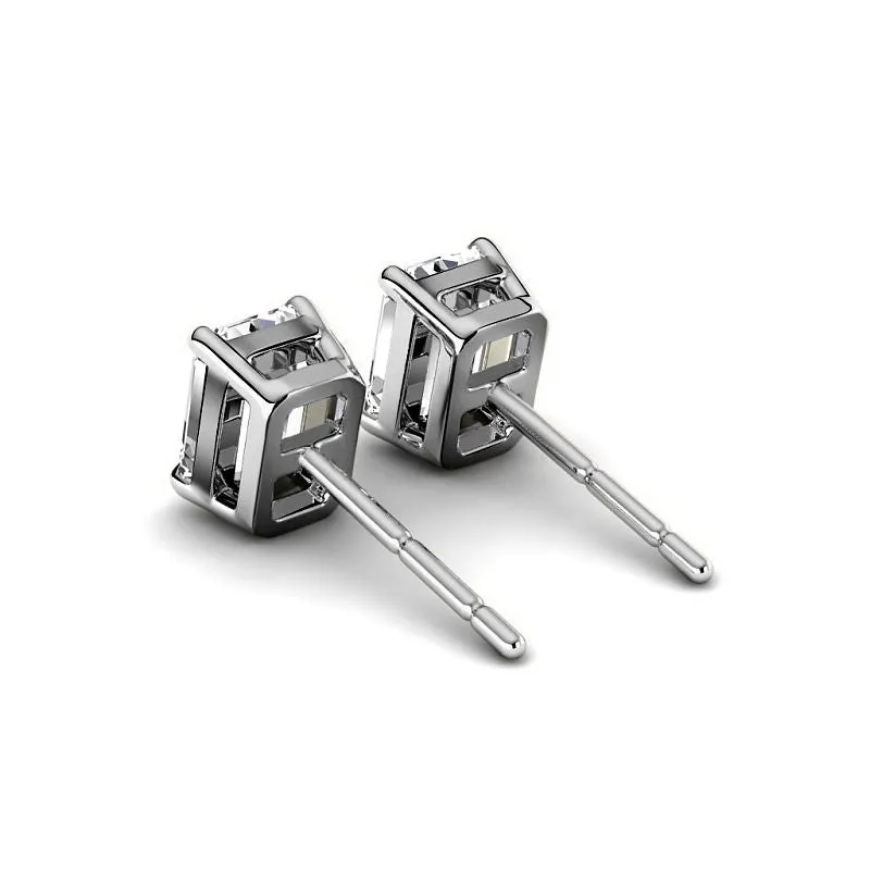 Inexpensive 1.00CT Emerald Cut Diamond Stud Earrings in 14KT White Gold