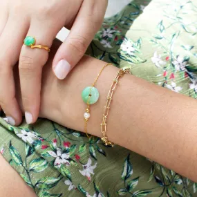 Jade Donut and Freshwater Pearl 18k Gold Bracelet
