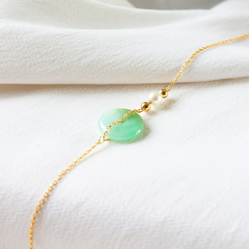 Jade Donut and Freshwater Pearl 18k Gold Bracelet