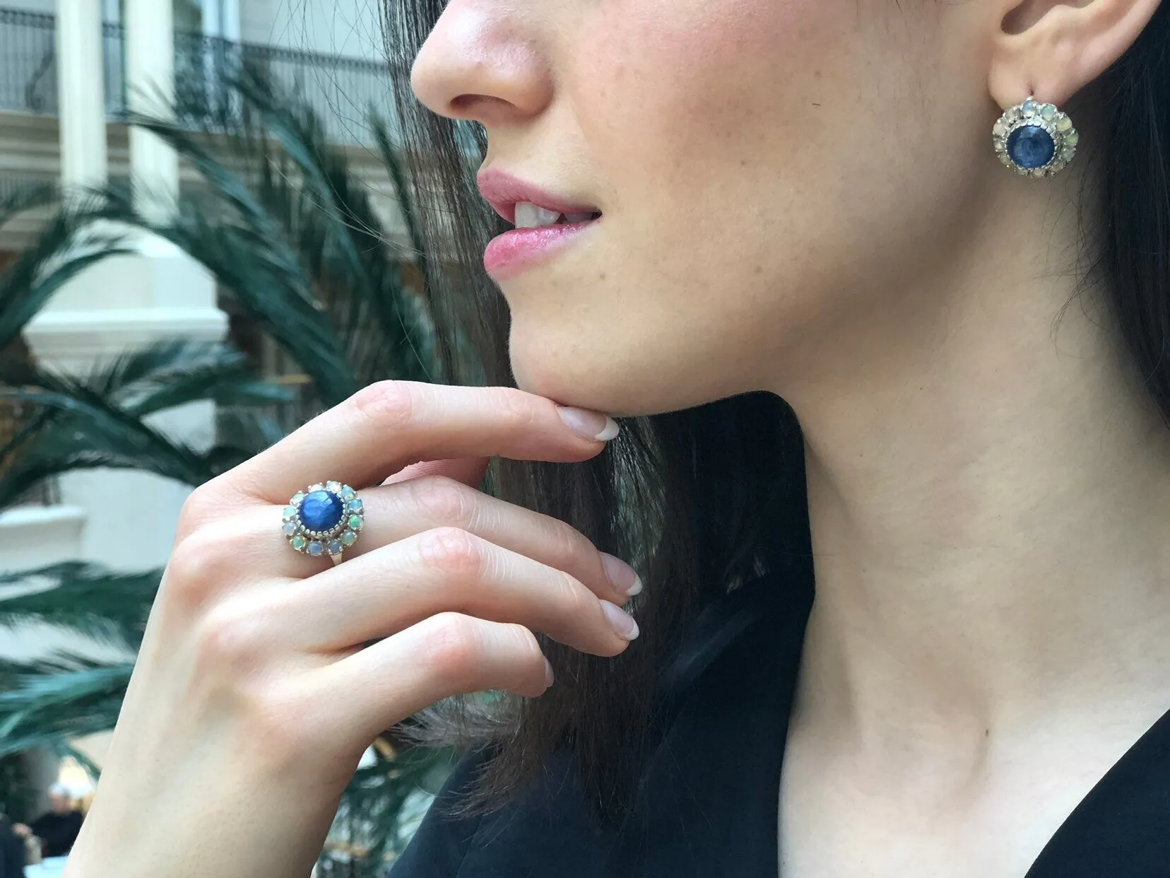 Kyanite Ring - Blue Victorian Ring - Vintage Flower Ring