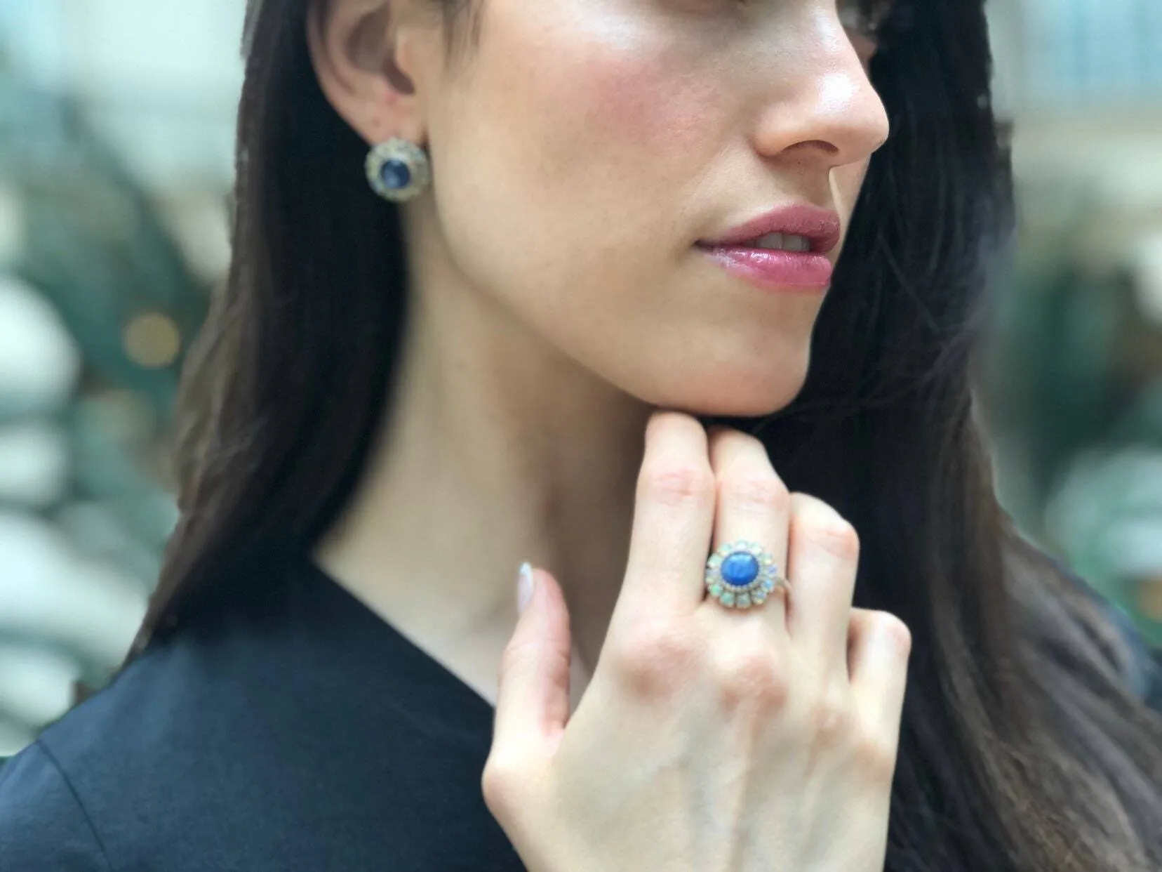 Kyanite Ring - Blue Victorian Ring - Vintage Flower Ring