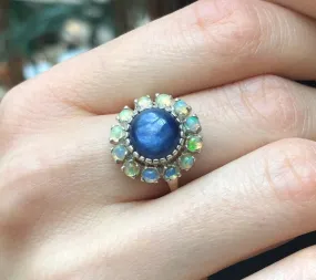 Kyanite Ring - Blue Victorian Ring - Vintage Flower Ring