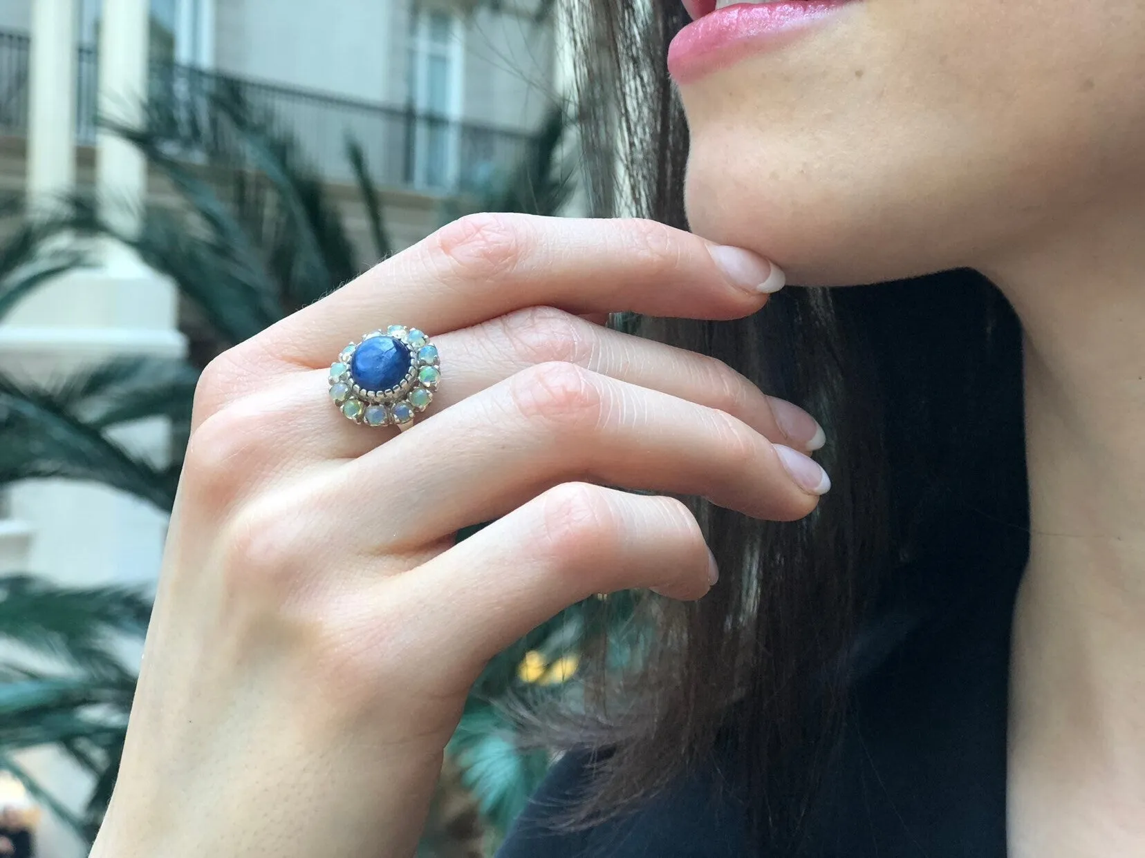 Kyanite Ring - Blue Victorian Ring - Vintage Flower Ring