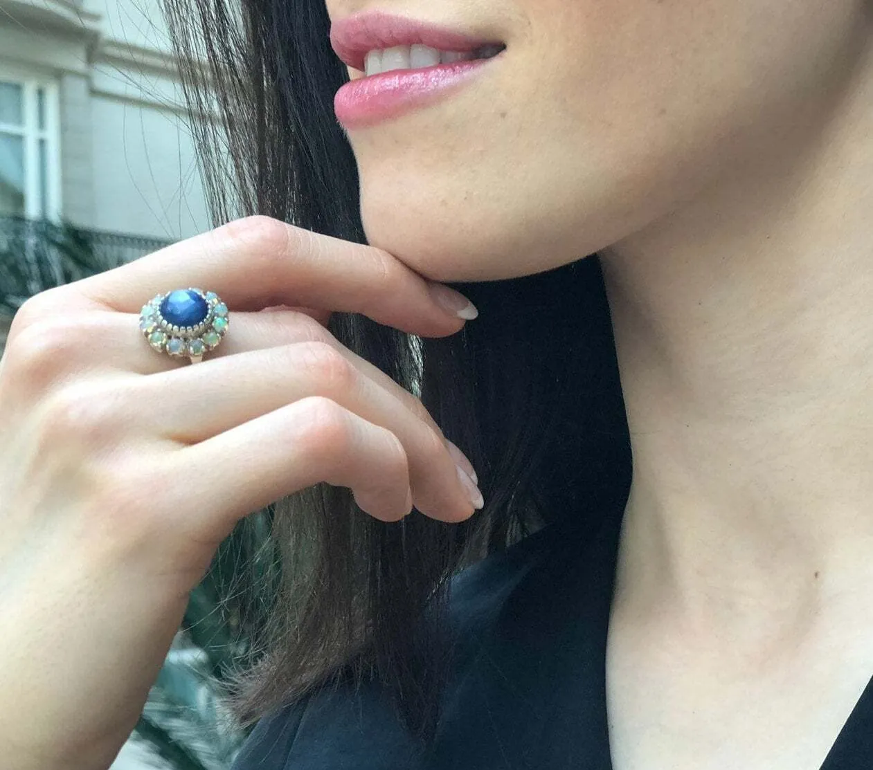 Kyanite Ring - Blue Victorian Ring - Vintage Flower Ring